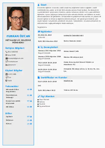 Metalürji Ve Malzeme Mühendisliği Cv Örnekleri cv indir